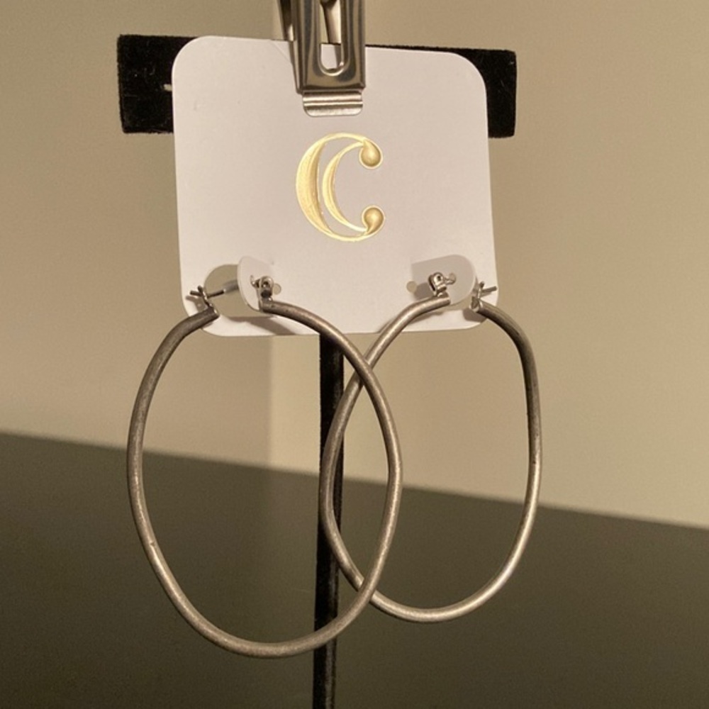 Charming Charlie Silver Oval Hoop Earrings